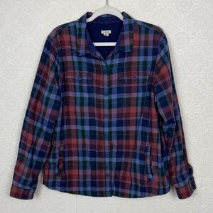 LL Bean Plaid Flannel Jacket Women’s Large Fleece Lined Snap Front Shirt Jacket